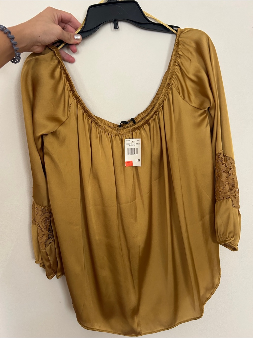 Ambiance Satin Peasant Blouse in Mustard Gold